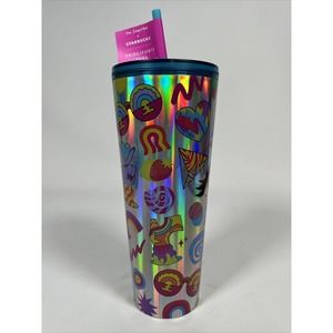 STARBUCKS Tumbler Tim Singleton 2023 Pride Blue Holographic 24 oz Venti Tumbler